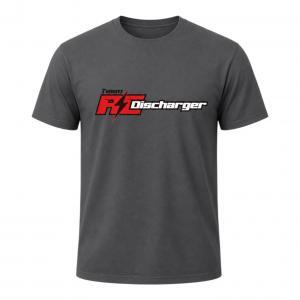 Charcoal gray T-shirt with Team RZ Discharger logo in red, black, and white across the chest