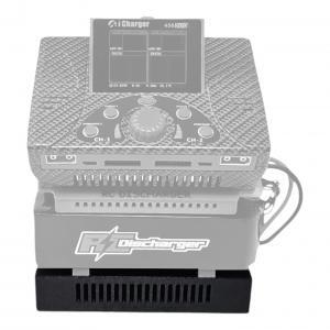 iCharger 458 DUO dual-channel RC battery charger on RC Discharger unit with carbon fiber case and LCD screen