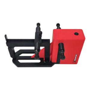 Red and black RC Discharger battery discharger unit with mounting bracket and adjustment knobs on white background