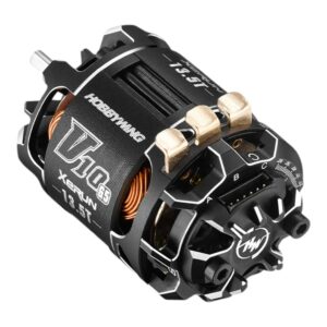 Hobbywing Xerun V10 G3 13.5T brushless RC motor with solder tabs and black aluminum housing on white background