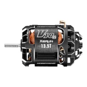 Hobbywing Xerun V10 G3 13.5T brushless RC motor with exposed copper windings, side view on white background