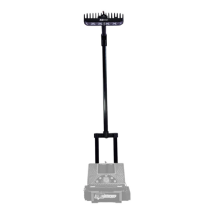 RC car battery discharger stand with LED light bar mounted on a black pole above a charger base