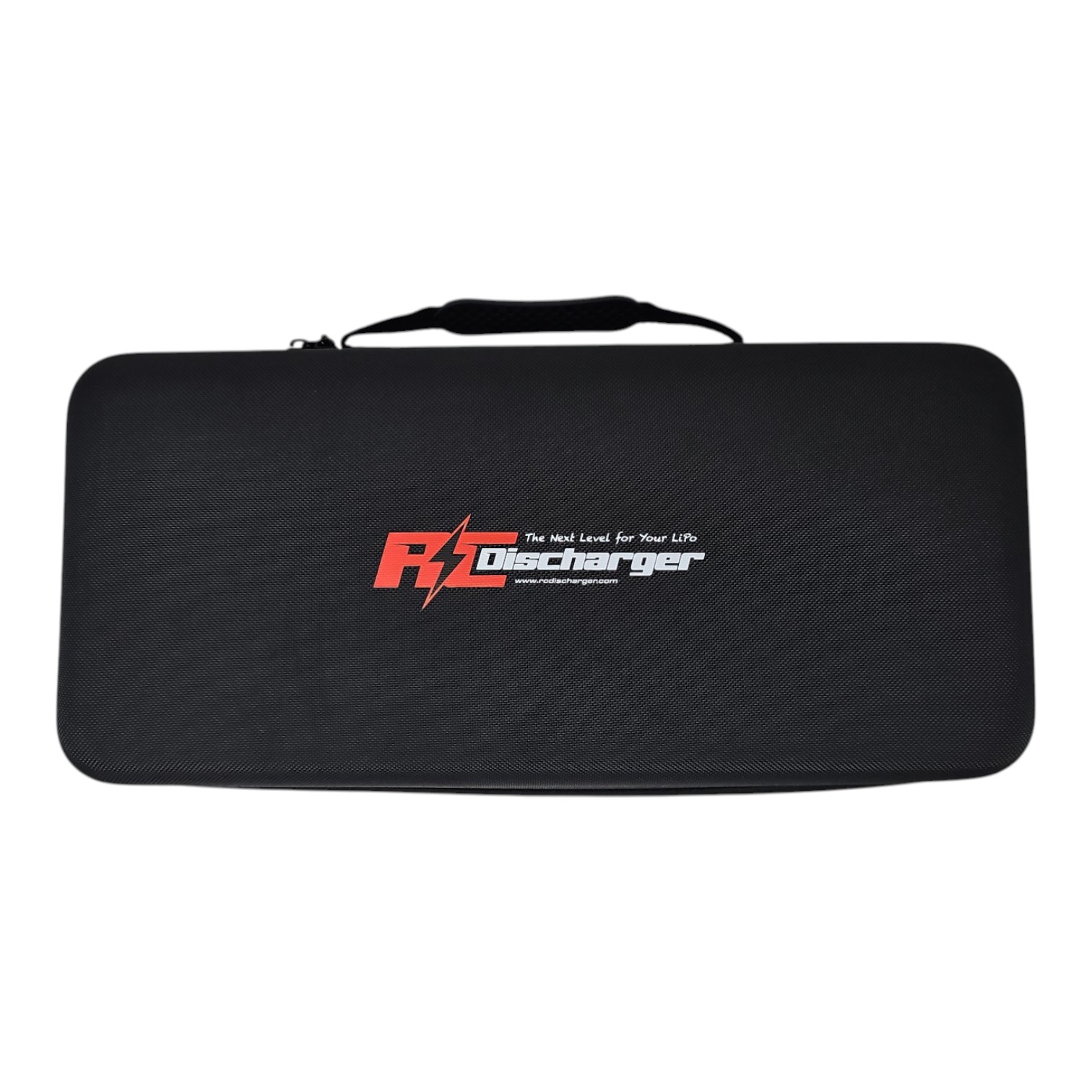 Black RC Discharger carrying case with handle and red RC Discharger logo for LiPo battery discharger kit