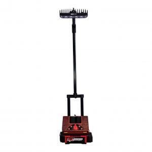 RC car battery discharger and charger station with long stand and LED light bar, red control unit on base