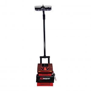 Red and black RC Discharger battery discharger with tall handle and LED light bar, front view on white background