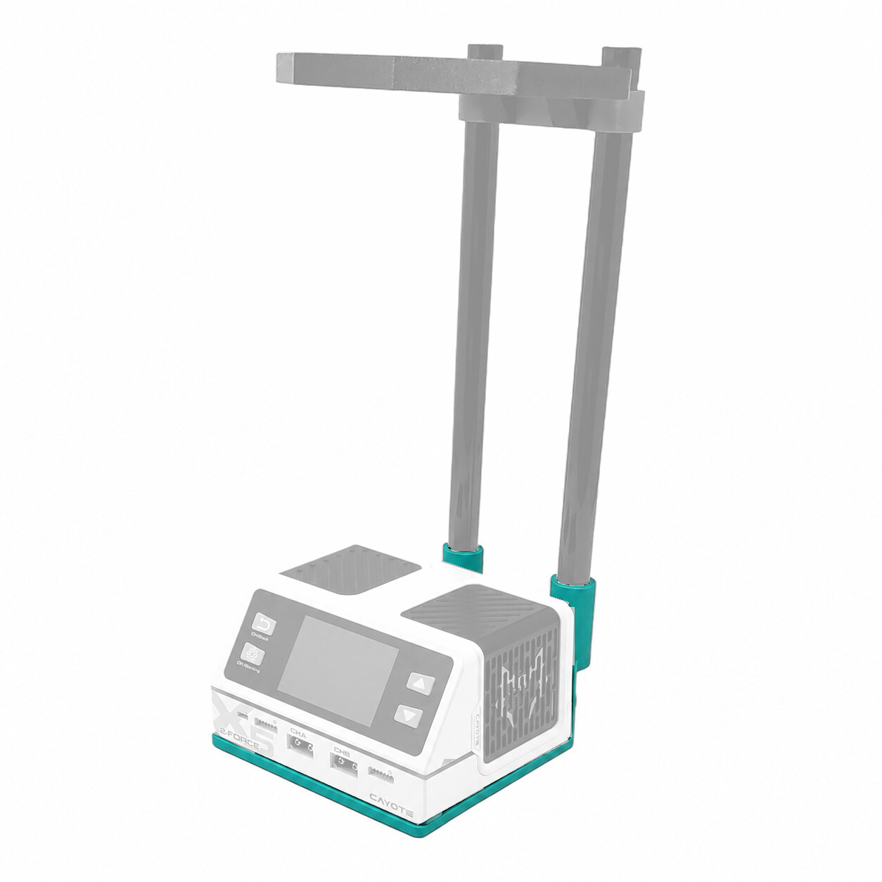 Cayote X-Force portable device with touchscreen control panel and dual vertical antenna poles on white background