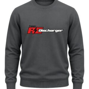 Charcoal gray crewneck sweatshirt with Team RC Discharger logo and red lightning bolt graphic on chest