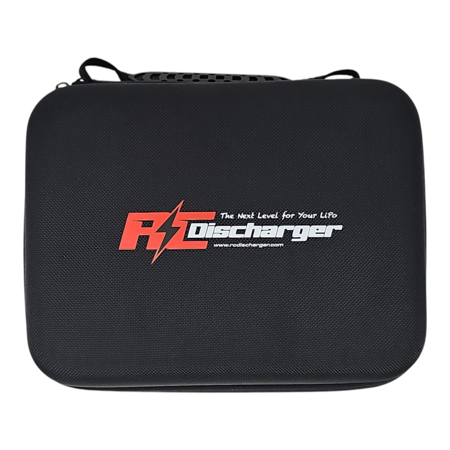 Black RC Discharger hard carrying case with red and white logo, portable storage for LiPo battery discharger