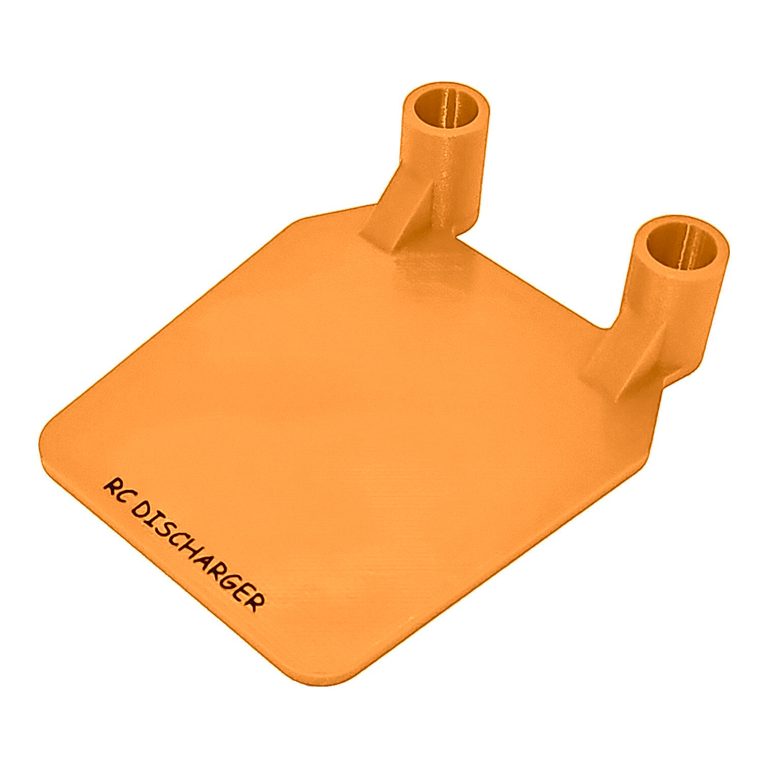 Orange RC discharge paddle with dual cylindrical connectors for safely discharging RC LiPo batteries