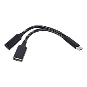 Braided USB-C to USB-A and 3.5mm headphone jack adapter cable, black Y-splitter dongle